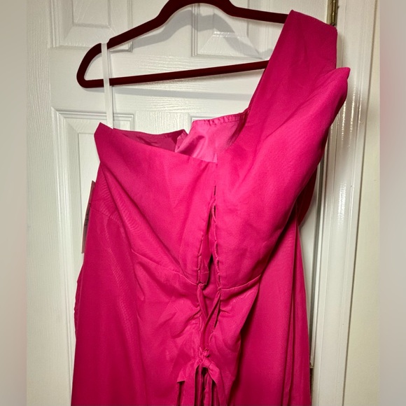 NEW NO TAGS SZ 28 WOMENS FUCHSIA PINK ONE SHOULDER EVENING GOWN Left Front Slit - Picture 3 of 4